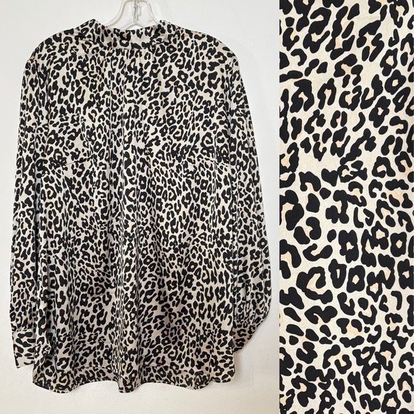 LOFT Tops - LOFT Leopard Print Silk Feel Silky Mock Neck Long Sleeve Blouse Top Shirt 16